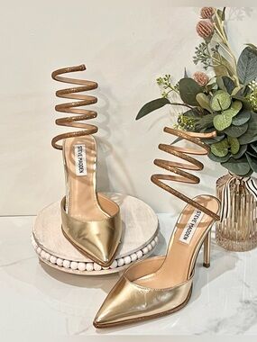 Steve Madden Metallic Gold Spiral-Ankle Pointed Stiletto